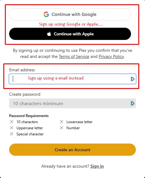 Plex Sign Up